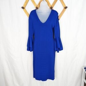 Eliza J Royal Blue V-Neck Bell Sleeve Midi Dress - Size Small